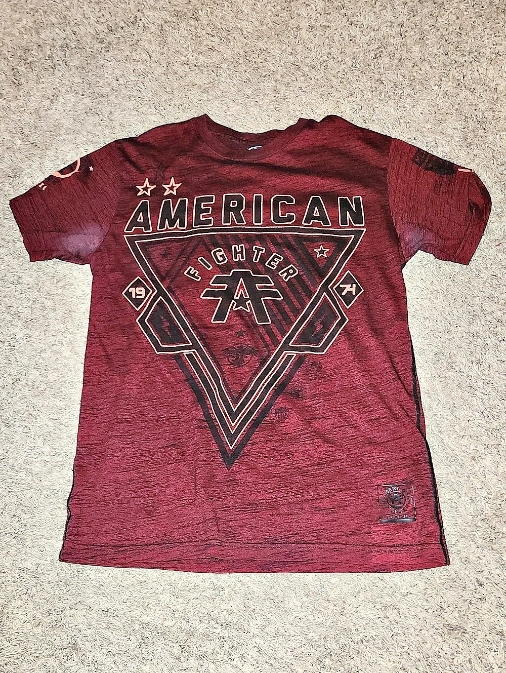 American Fighter T-Shirt Maroon Heather Short Sleeve Men's Size M
